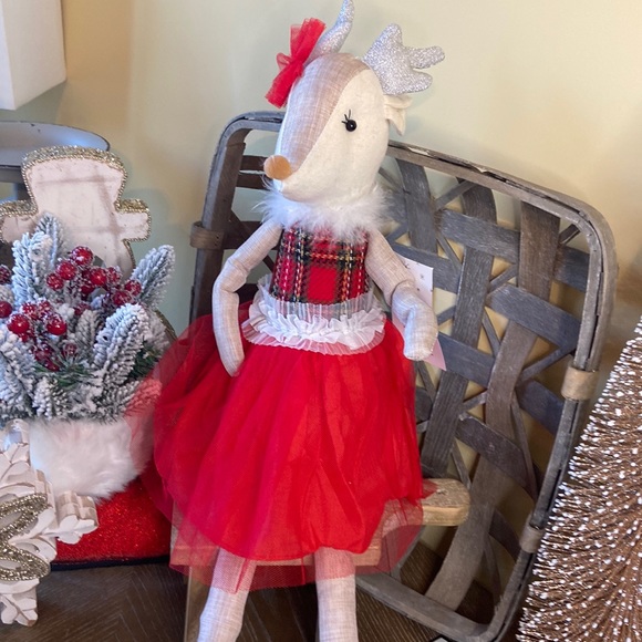 🆕 Vintage Inspired Shabby Chic Christmas Ballerina Reindeer Rag Doll Sitter - Picture 12 of 14